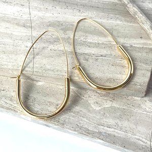 NEW~ Anthropologie Gold Oblong Wire Hoop Earrings